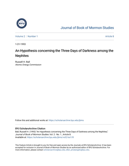An Hypothesis Concerning the Three Days of Darkness Among the Nephites