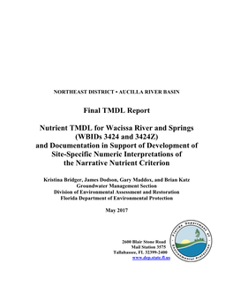 Nutrient TMDL for Wacissa River and Springs