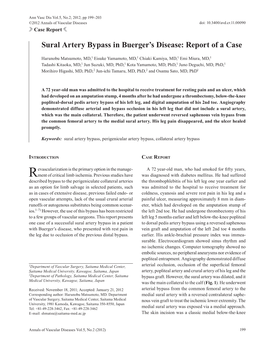 Sural Artery Bypass in Buerger's Disease