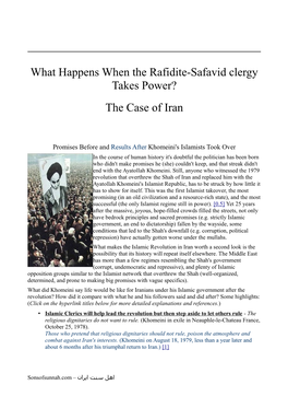 What Happens When the Rafidite-Safavid Clergy Takes Power? the Case of Iran