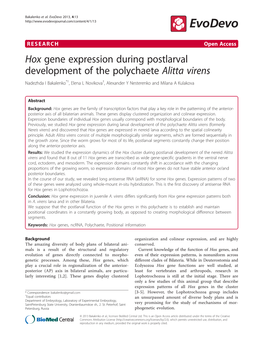 Hox Gene Expression During Postlarval Development of The