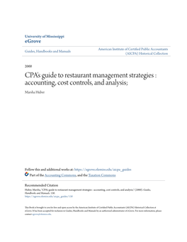 CPA's Guide to Restaurant Management Strategies : Accounting, Cost Controls, and Analysis; Marsha Huber