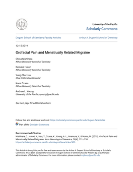 Orofacial Pain and Menstrually Related Migraine