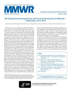 MMWR, Volume 70, Issue 25 — June 25, 2021