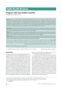 Public Health Reviews Progress with New Malaria Vaccines Daniel Webster1 & Adrian V.S