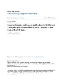 Insurance Mandates for Diagnosis and Treatment of Children and Adolescents with Autism and Evaluative Data Sources: a Case Study of Two U.S