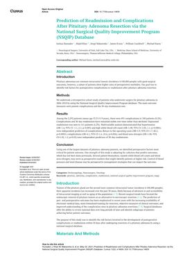 Prediction of Readmission and Complications After Pituitary Adenoma Resection Via the National Surgical Quality Improvement Program (NSQIP) Database