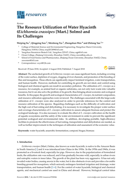 The Resource Utilization of Water Hyacinth (Eichhornia Crassipes [Mart.] Solms) and Its Challenges
