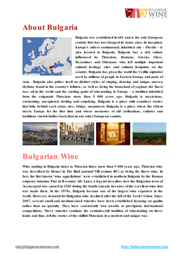About Bulgaria Bulgarian Wine