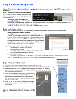 Sony E-Reader Set-Up Guide