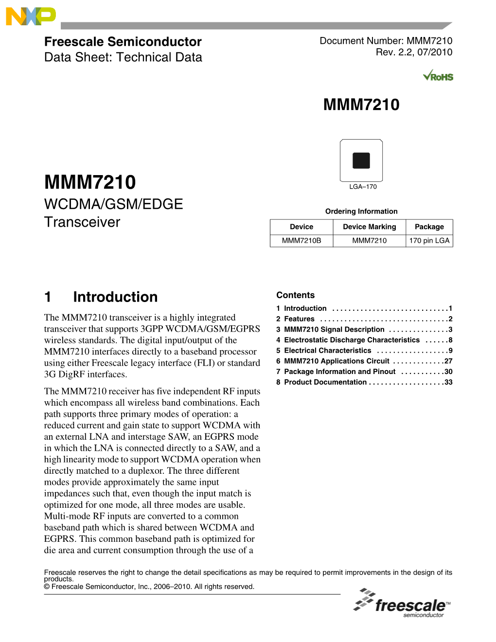 MMM7210 WCDMA/GSM/EDGE Transceiver