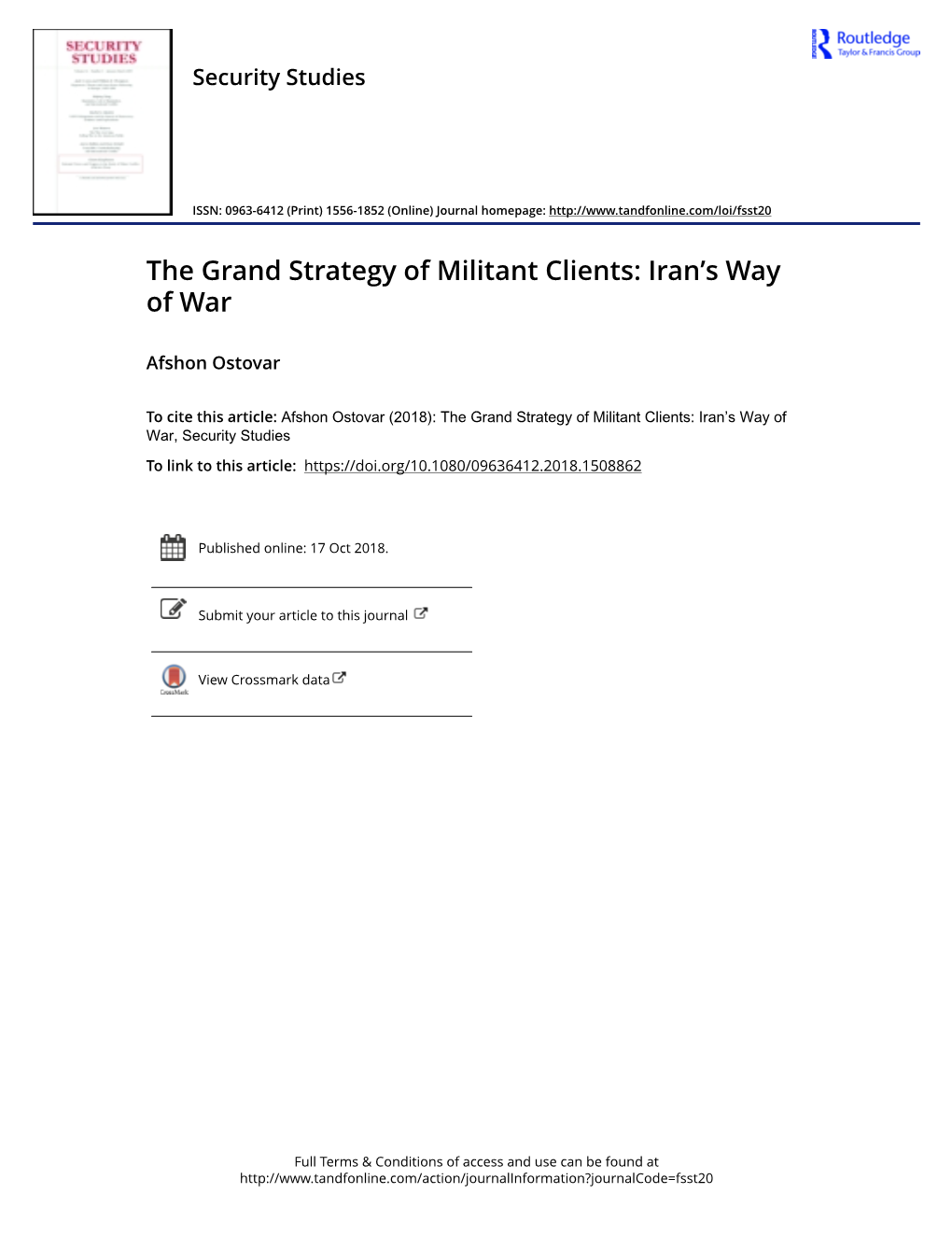 The Grand Strategy of Militant Clients: Iran's Way Of