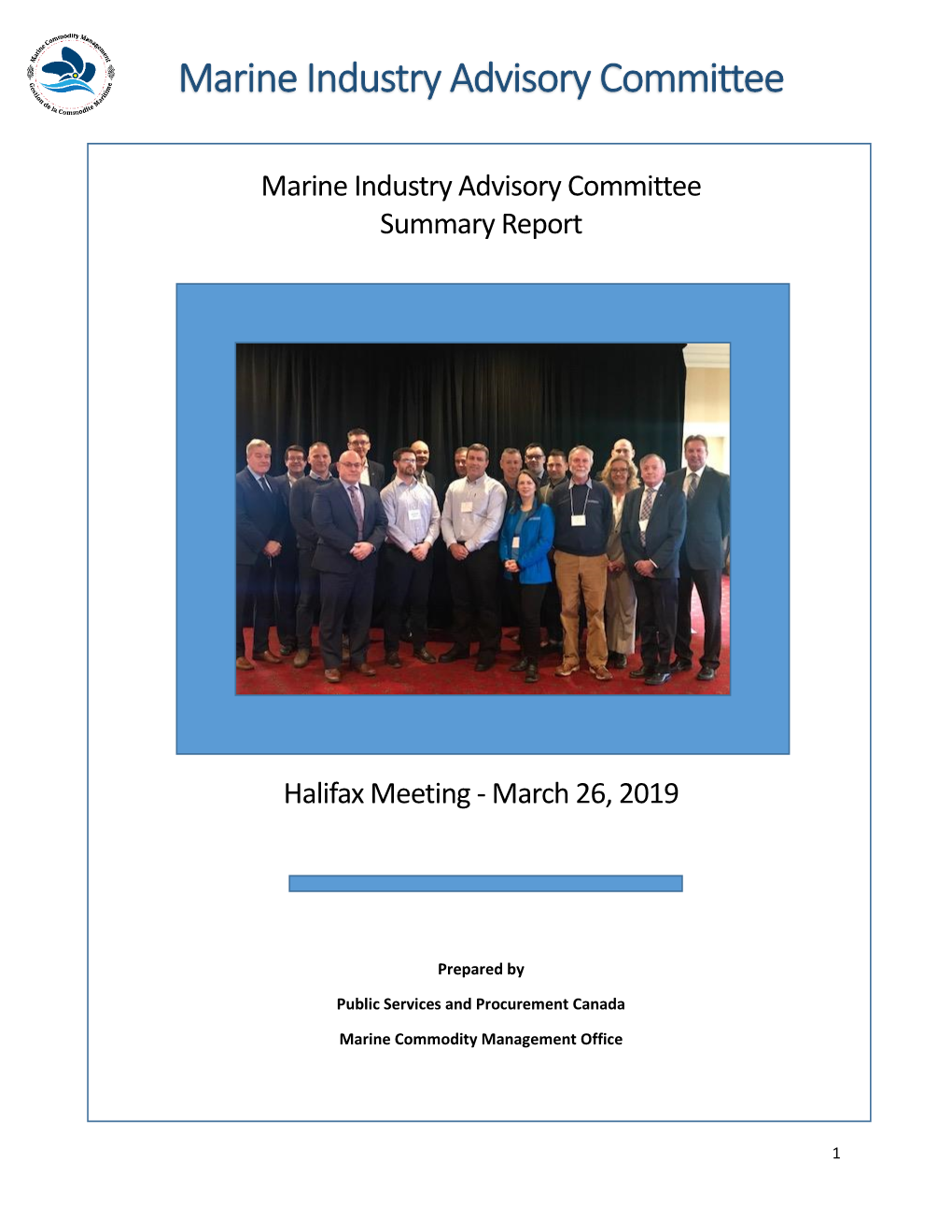 Marine Industry Advisory Committee Summary Report Halifax Meeting