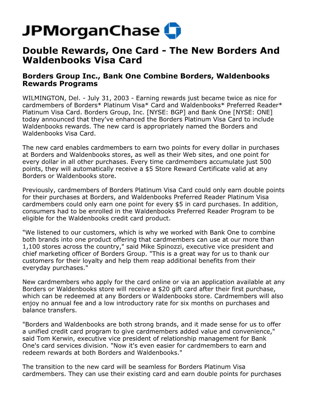 The New Borders and Waldenbooks Visa Card