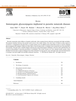 Immunogenic Glycoconjugates Implicated in Parasitic Nematode Diseases