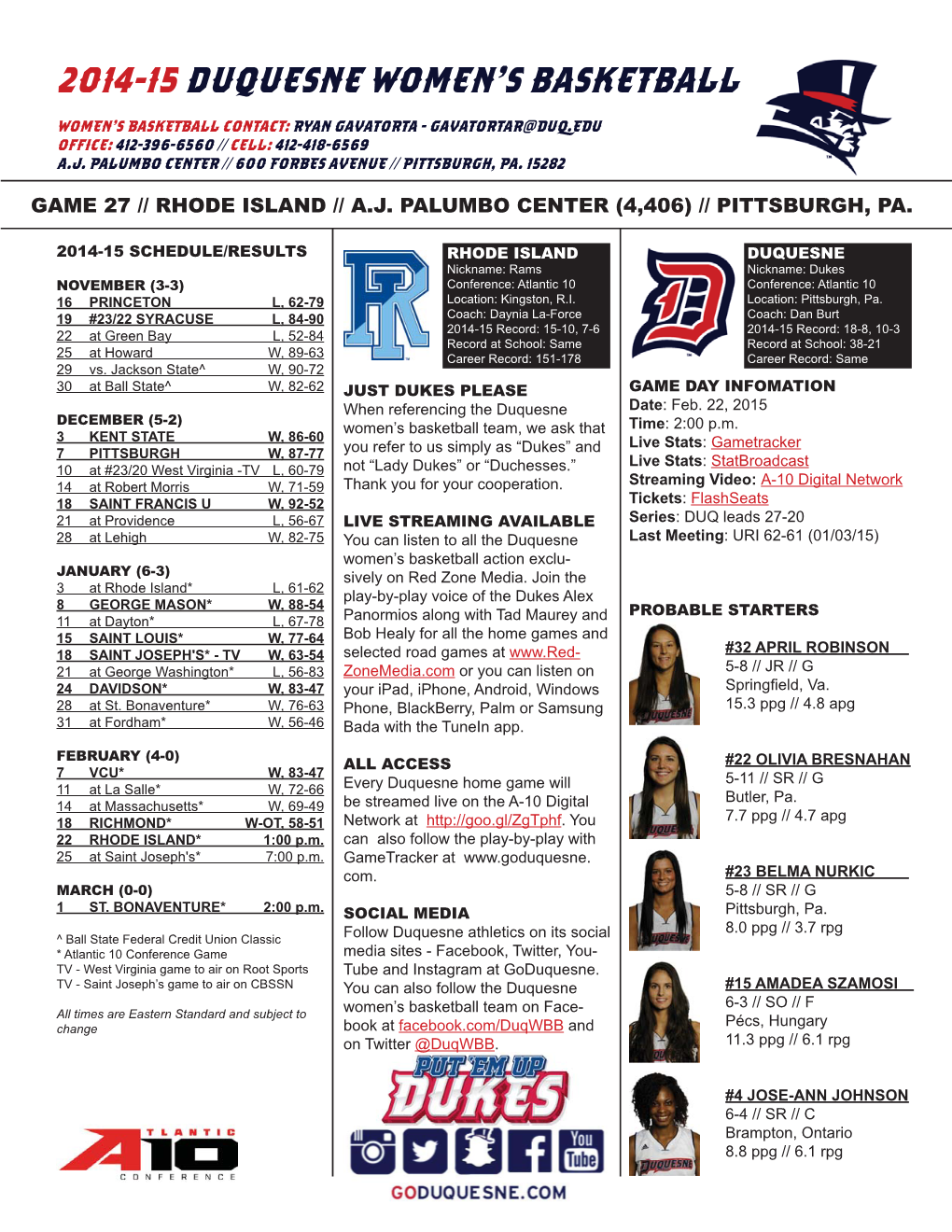 2014-15 Duquesne Women's Basketball