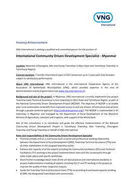 International Community Driven Development Specialist - Myanmar