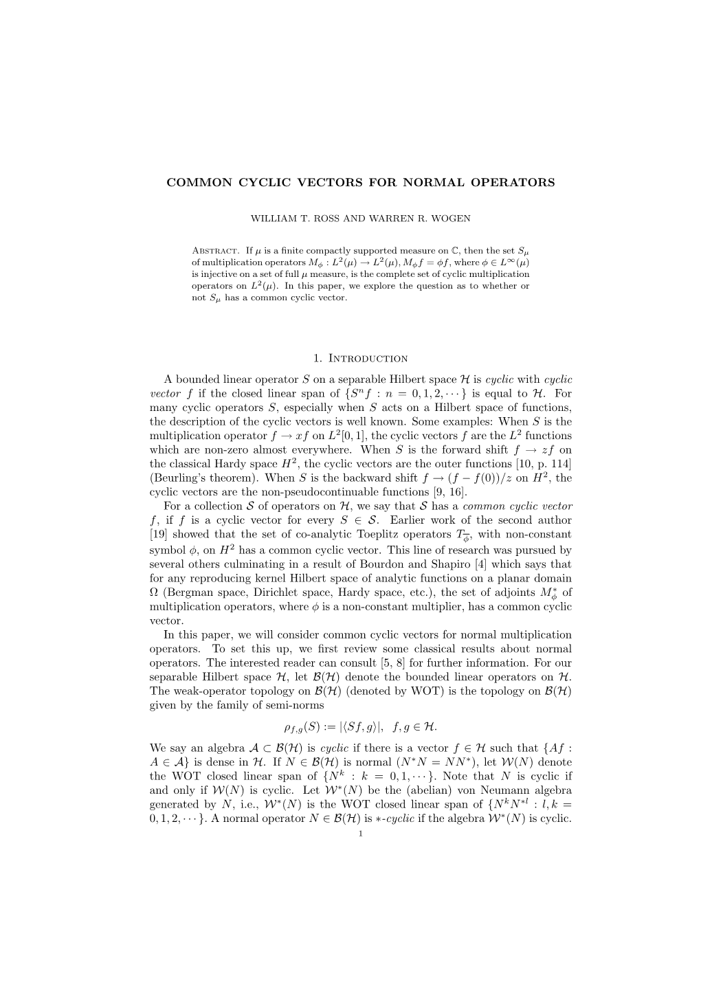 Common Cyclic Vectors for Normal Operators 11