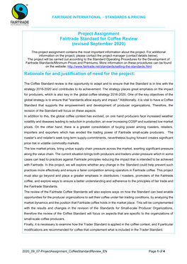 Project Assignment Fairtrade Standard for Coffee Review (Revised September 2020) Rationale for and Justification of Need For