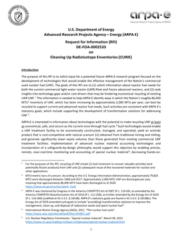 RFI) DE-FOA-0002533 on Cleaning up Radioisotope Enventories (CURIE)