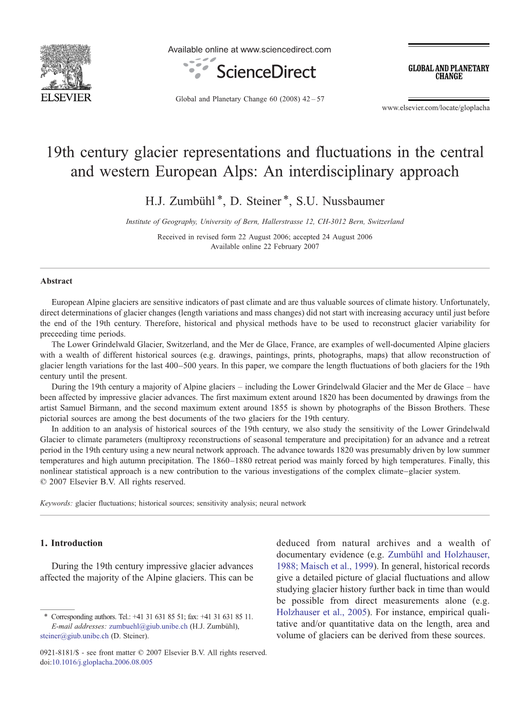 19Th Century Glacier Representations and Fluctuations in the Central and Western European Alps: an Interdisciplinary Approach ⁎ ⁎ H.J