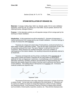 Steam Distillation of Orange Oil