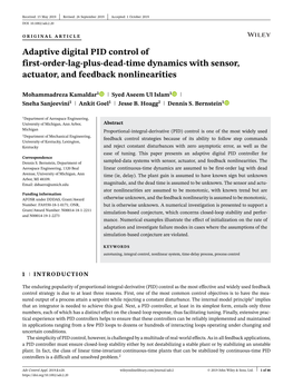 Adaptive Digital PID Control of First‐Order‐Lag‐Plus‐Dead‐Time Dynamics with Sensor, Actuator, and Feedback Nonlineari