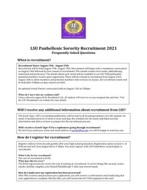 LSU Panhellenic Sorority Recruitment 2021 Frequently Asked Questions
