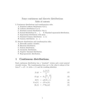 Some Continuous and Discrete Distributions Table of Contents I