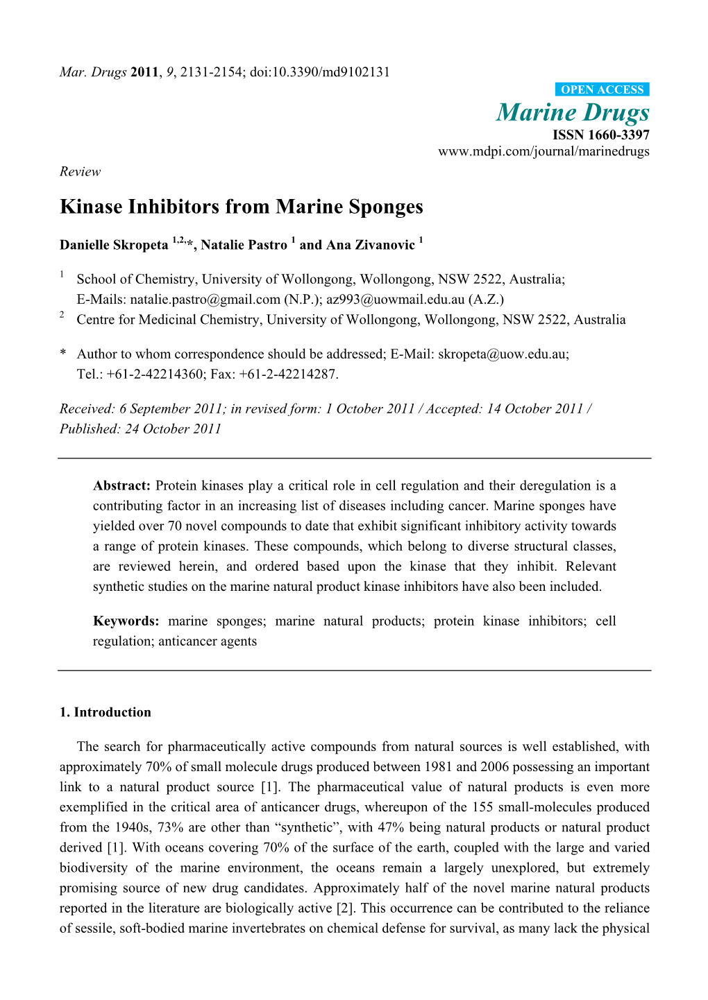 Kinase Inhibitors from Marine Sponges