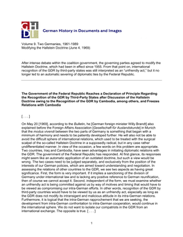 Volume 9. Two Germanies, 1961-1989 Modifying the Hallstein Doctrine (June 4, 1969)