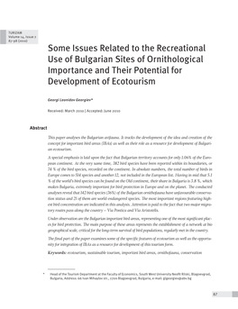 Some Issues Related to the Recreational Use of Bulgarian Sites of Ornithological Importance and Their Potential for Development of Ecotourism