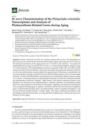 De Novo Characterization of the Platycladus Orientalis Transcriptome and Analysis of Photosynthesis-Related Genes During Aging