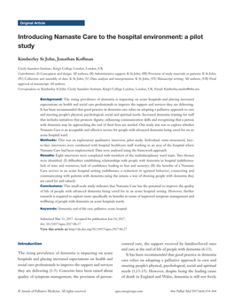 Introducing Namaste Care to the Hospital Environment: a Pilot Study