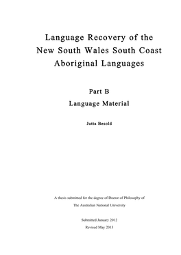 Language Recovery of the New South Wales South Coast Aboriginal Languages