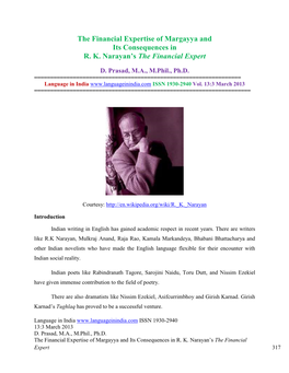 The Financial Expertise of Margayya and Its Consequences in R. K. Narayan’S the Financial Expert
