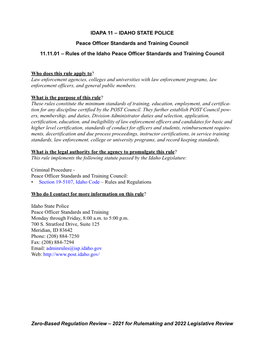 IDAPA 11.11.01 Rules of the Idaho Peace Officer Standards & Training