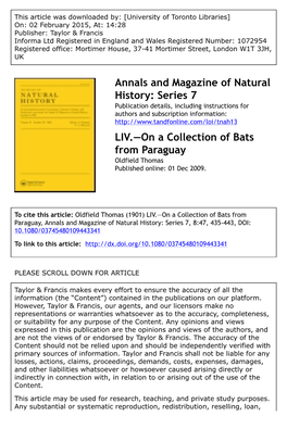 Series 7 LIV.—On a Collection of Bats from Paraguay