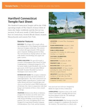 Hartford Connecticut Temple Fact Sheet