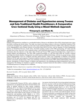 Management of Diabetes and Hypertension Among Tswana and Zulu Traditional Health Practitioners: a Comparative Cross-Sectional Study Using a Mixed-Methods Approach