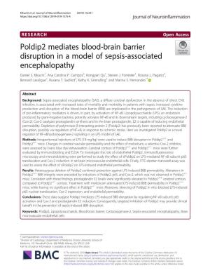 Poldip2 Mediates Blood-Brain Barrier Disruption in a Model of Sepsis-Associated Encephalopathy Daniel S