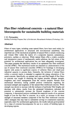 Flax Fiber Reinforced Concrete- a Natura1 Fiber Biocomposite for Sustainable Building Materials