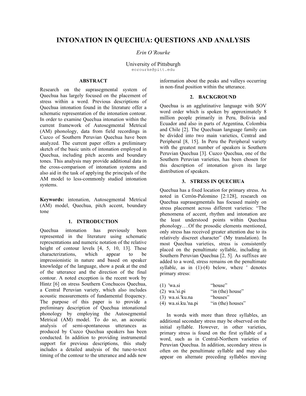 Intonation in Quechua: Questions and Analysis