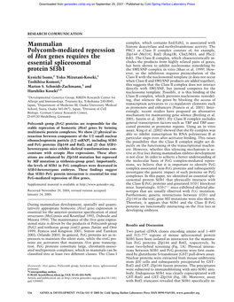 Mammalian Polycomb-Mediated Repression of Hox Genes Requires the Essential Spliceosomal Protein Sf3b1