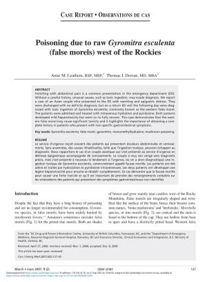 Poisoning Due to Raw Gyromitra Esculenta (False Morels) West of the Rockies