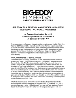 Big Eddy Film Festival Announces 2020 Lineup Including Two World Premieres