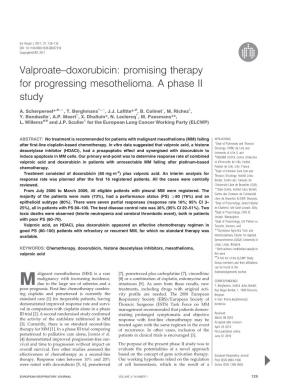 Valproate–Doxorubicin: Promising Therapy for Progressing Mesothelioma