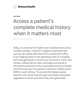 Access a Patient's Complete Medical History When It Matters Most