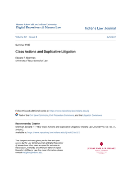 Class Actions and Duplicative Litigation