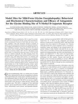 Model Mice for Mild-Form Glycine Encephalopathy: Behavioral And